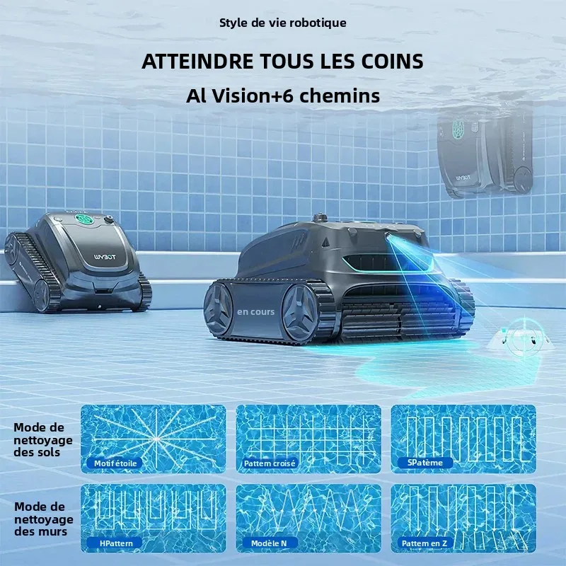 Robot nettoyeur de piscine solaire de grande taille S2 Solar Vision WYBOT avec vision IA, charge sans fil, système à double filtre, autonomie de 2,5 h