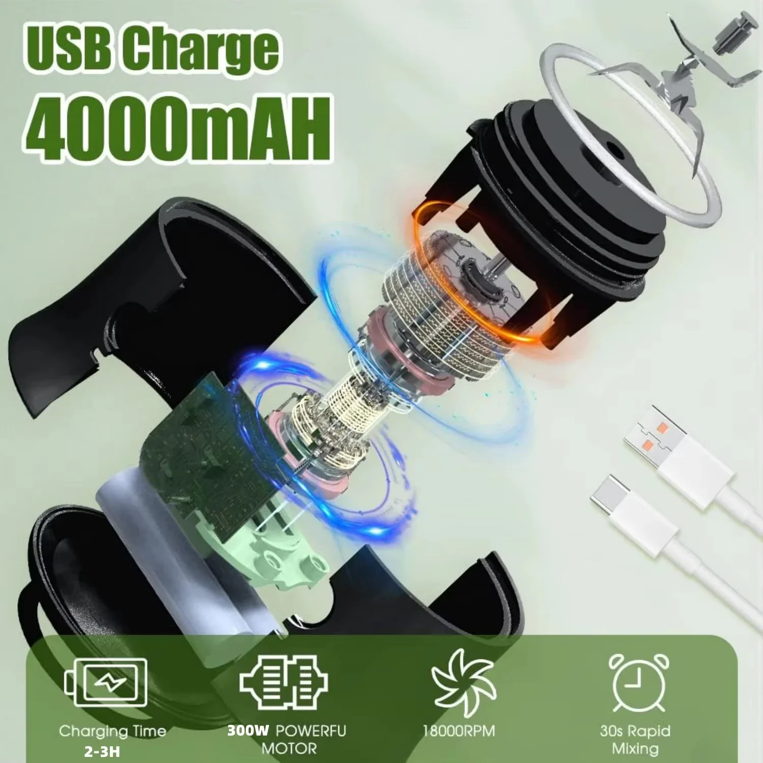 Nouveau 300W puissant presse-agrumes électrique 4000mAh double usage tasse de jus maison extérieure fruits frais