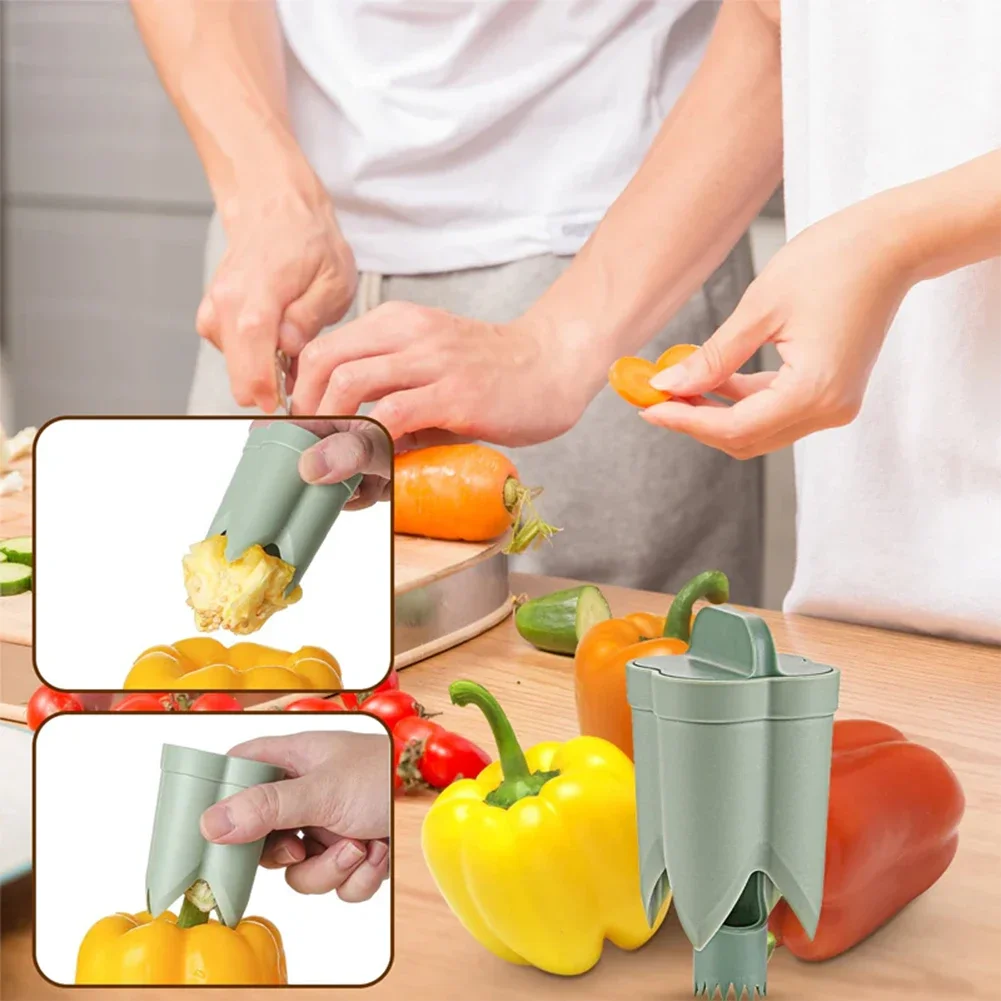 Corer de fruits et légumes 2 en 1, dissolvant de graines de noyau de poivre de couleur, outil de carottage de fruits et légumes réutilisable, ustensile de cuisine Portable