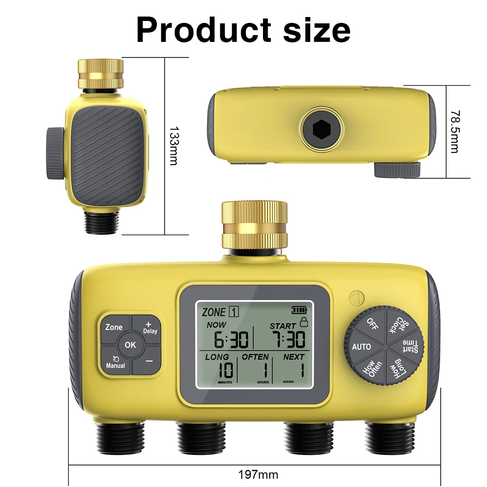 Programmateur d'arrosage numérique 4 sorties avec capteur de pluie pour système d'irrigation de jardin