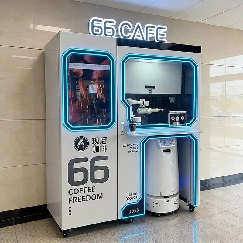 Robot de café intelligent tout-en-un avec bras automatique pour la préparation et kiosque de livraison autonome personnalisable
