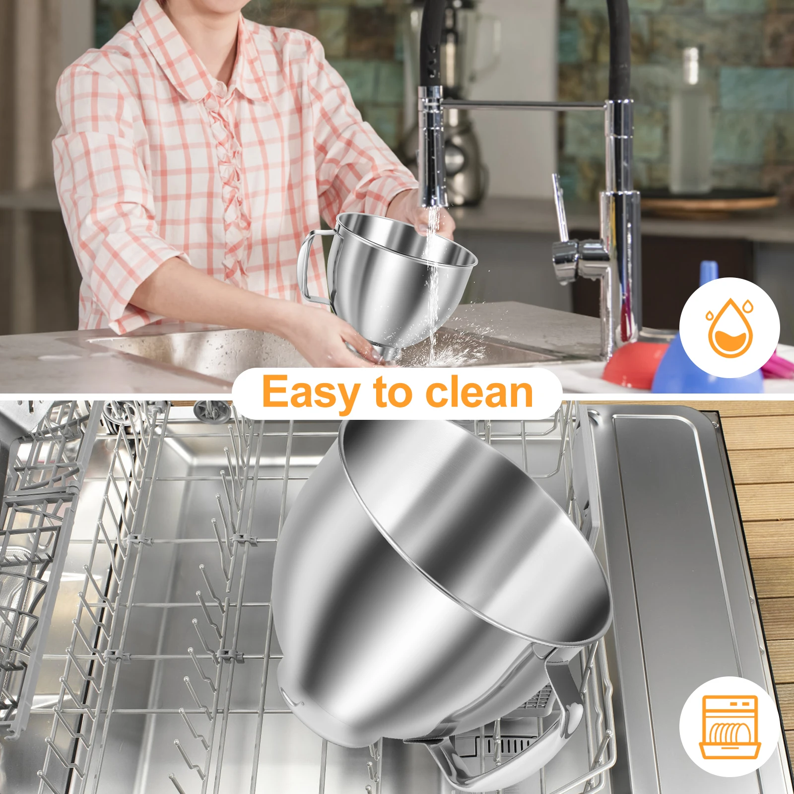 Bol mélangeur en acier inoxydable pour KitchenAid Artisan & Classic Series 4.5-5 QT