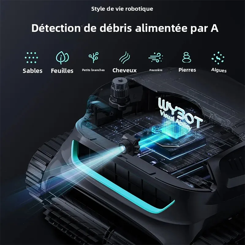 Robot nettoyeur de piscine solaire de grande taille S2 Solar Vision WYBOT avec vision IA, charge sans fil, système à double filtre, autonomie de 2,5 h