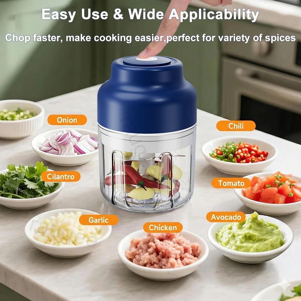 Hachoir Électrique à Légumes 320ml Mini Sans Fil Rechargeable USB, Broyeur d'Ail, Hachoir Alimentaire pour Gadgets de Cuisine (pour l'Ail)