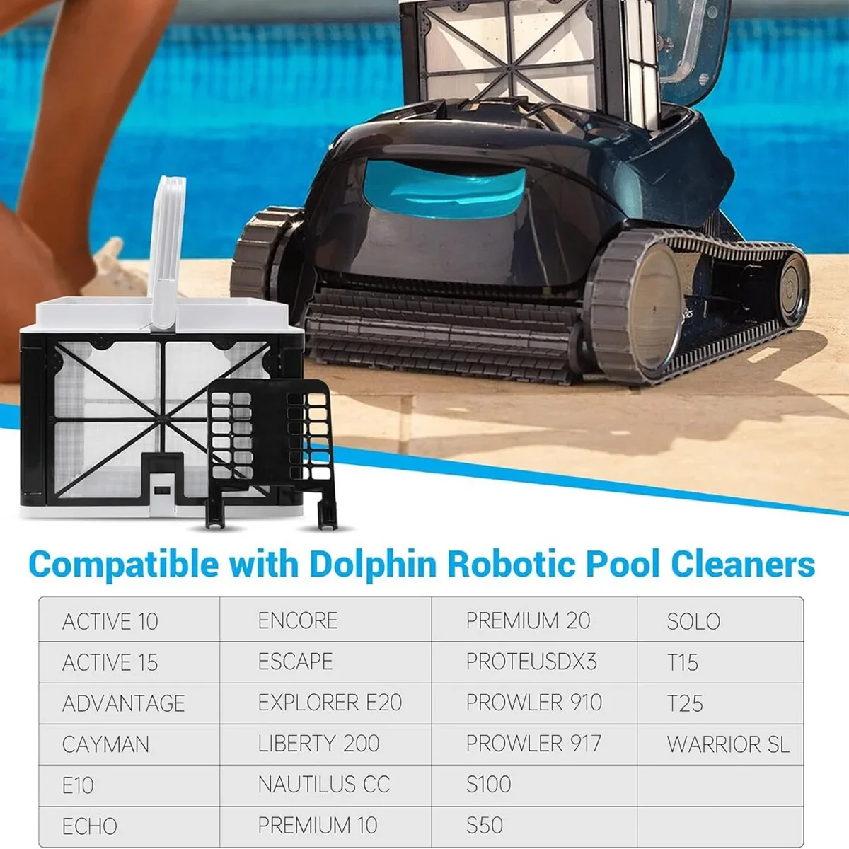 Panier filtrant fin 9991459-R1 pour robot nettoyeur de piscine Dolphin S50, S100, Active 10 15, ECHO, Prowler 910 917, Premium 10 2