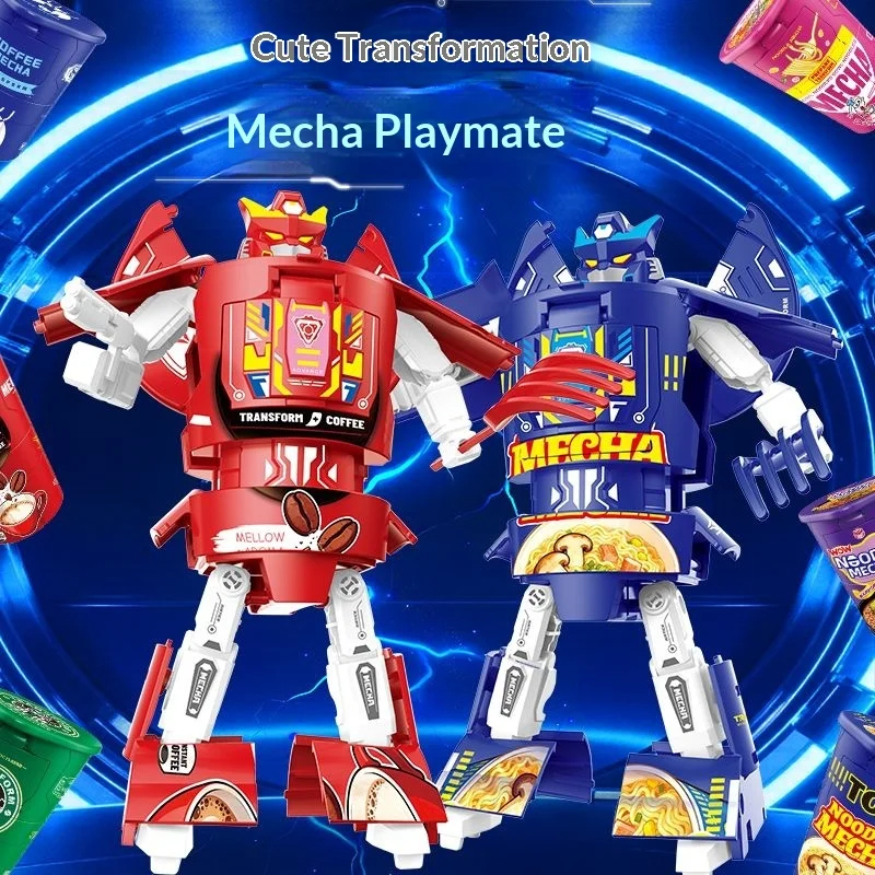 Robot Café - Jouet Transformable pour Enfants - Modèle Mecha Nouilles Instantanées - Figurine d'Action Garçon - Cadeau Éducatif Samouraï
