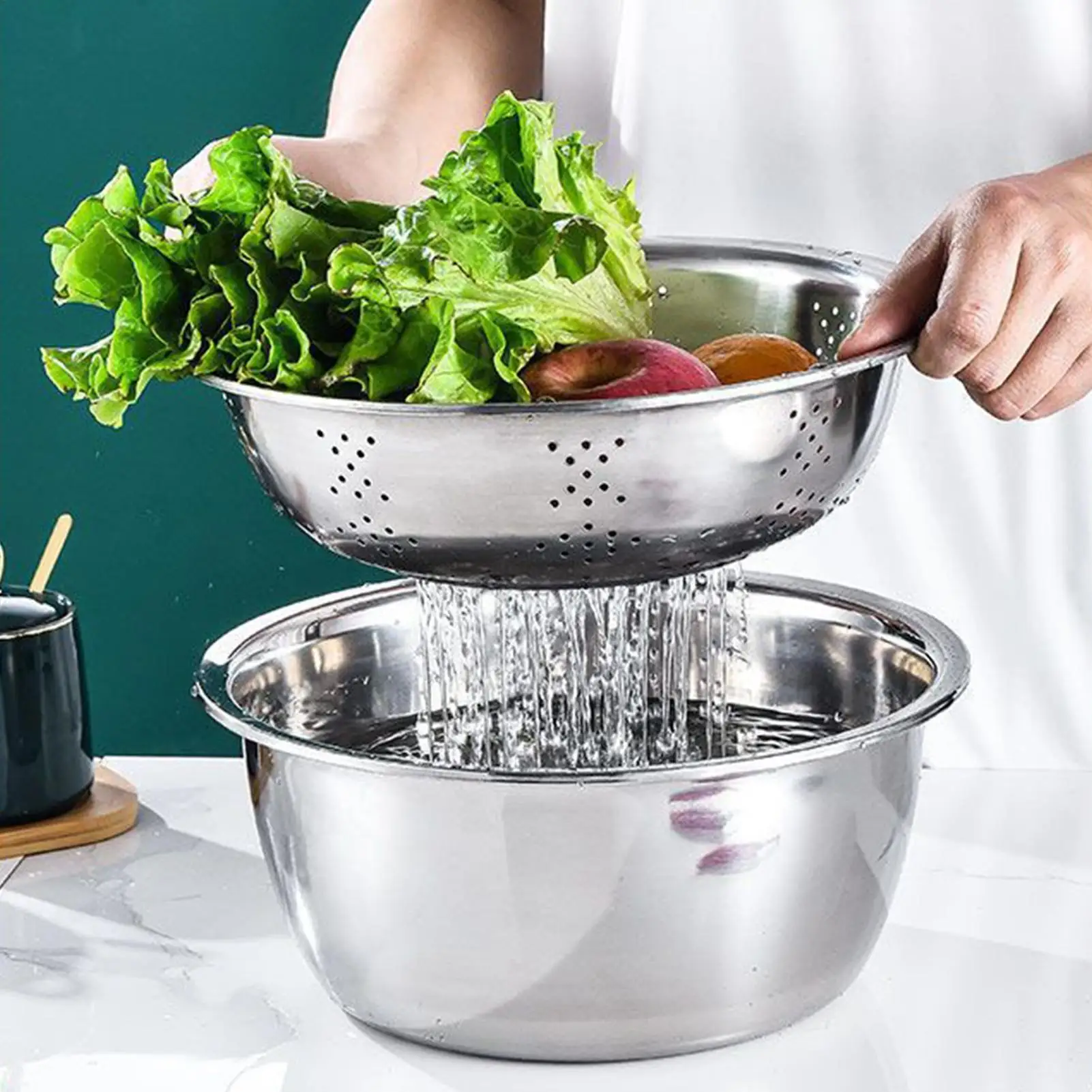 Ensemble de bols mélangeurs multifonctionnels en acier inoxydable pour légumes