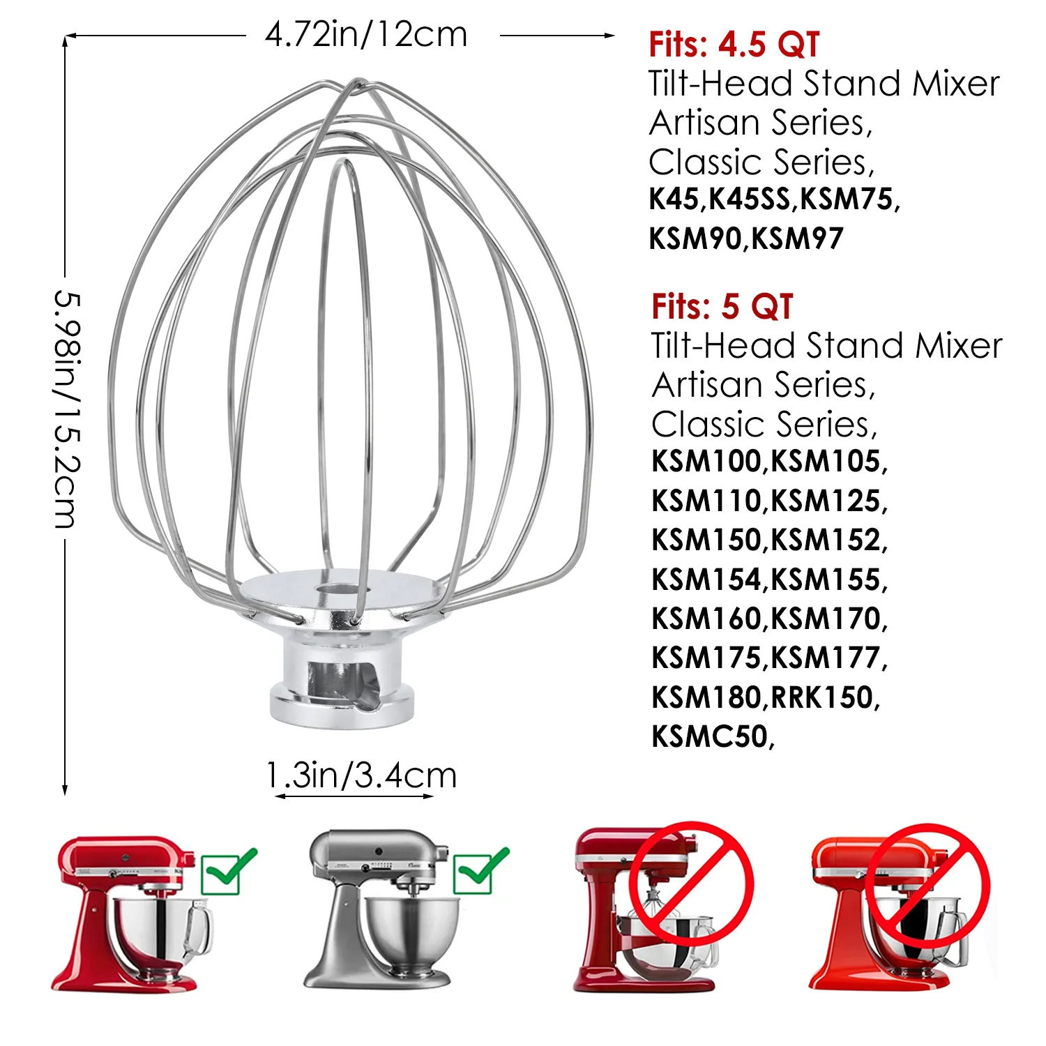 Fouet en fil d'acier K45WW pour mélangeur à tête inclinable KitchenAid Artisan Series