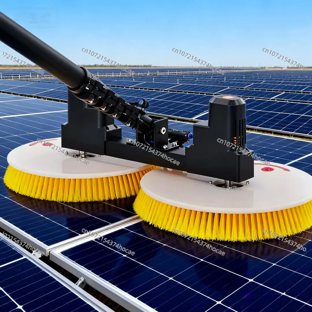 Robot de nettoyage électrique pour panneaux solaires photovoltaïques à double tête, avec brosse de nettoyage et perche télescopique en alliage d'aluminium