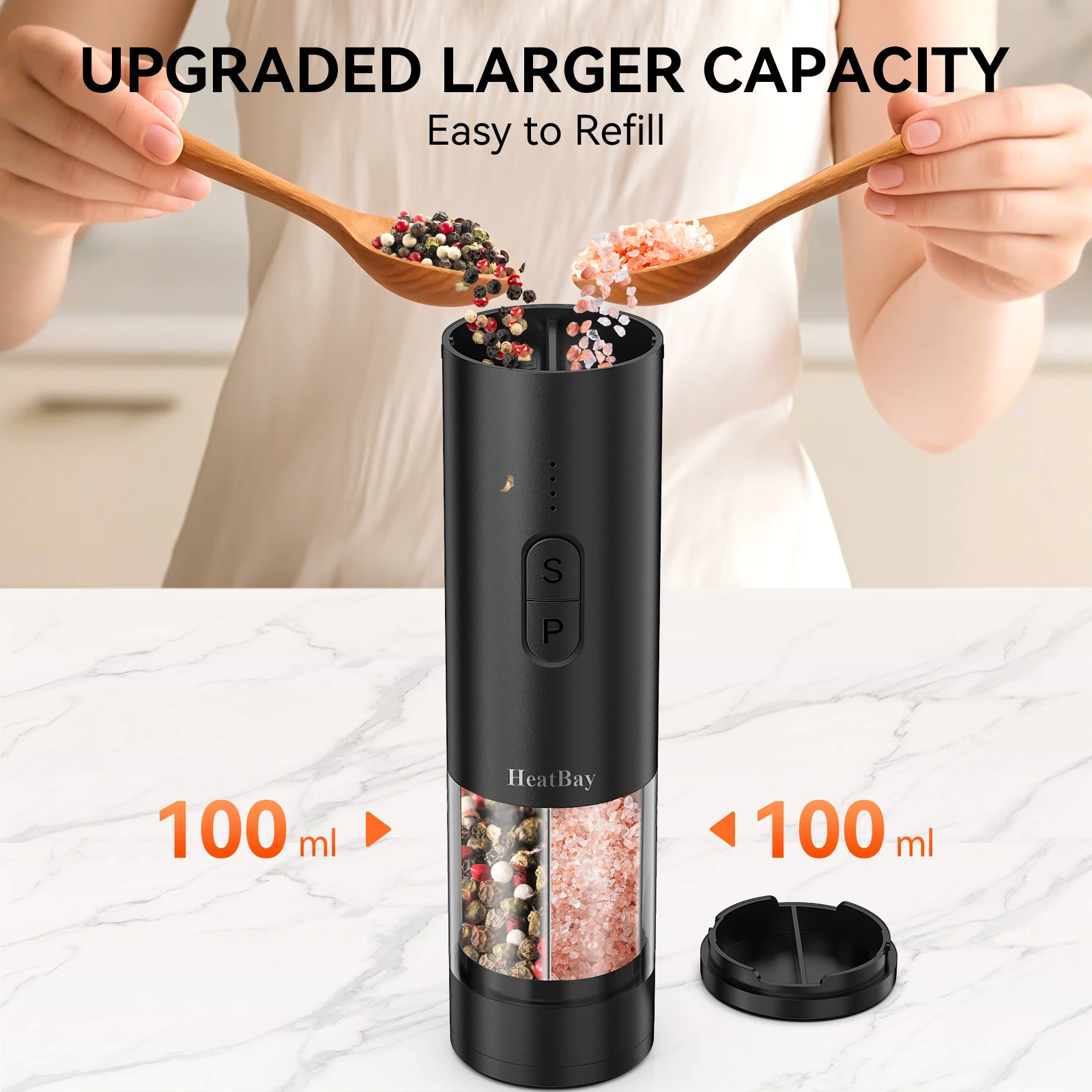 Moulin à poivre rechargeable par USB avec lumière LED
