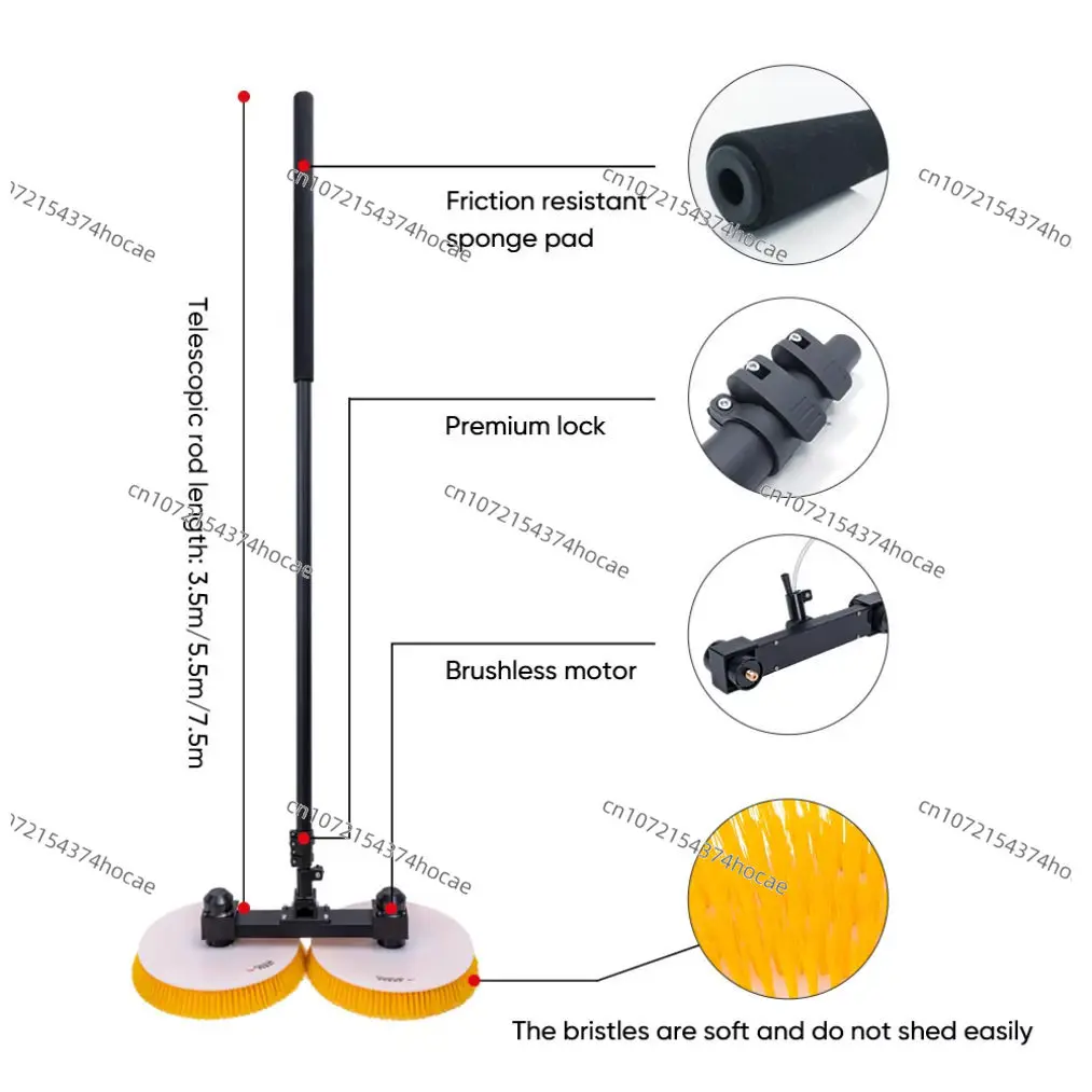 Robot de nettoyage électrique pour panneaux solaires photovoltaïques à double tête, avec brosse de nettoyage et perche télescopique en alliage d'aluminium