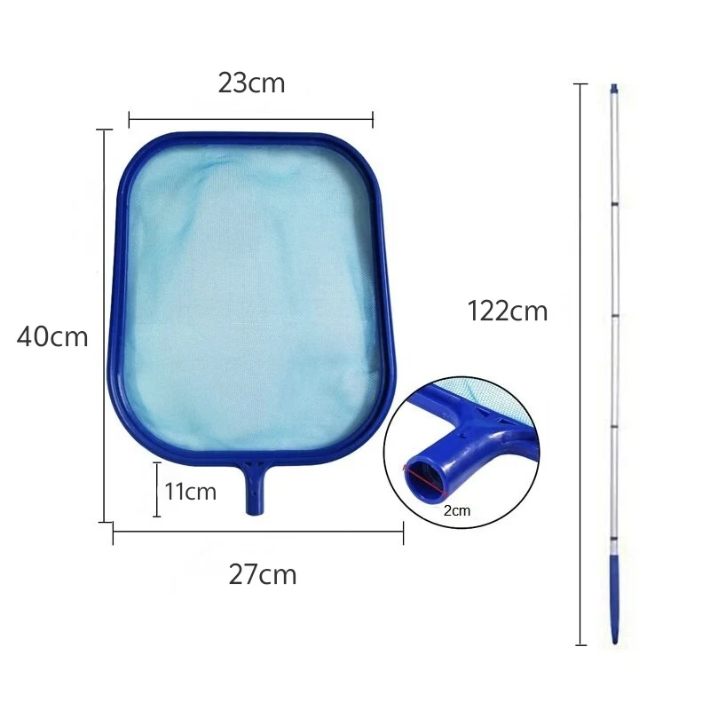 Filet d'écumoire de piscine avec 5 sections de poteaux en aluminium de 64 pouces, feuille de nettoyage de piscines, spas, bains à remous et fontaines