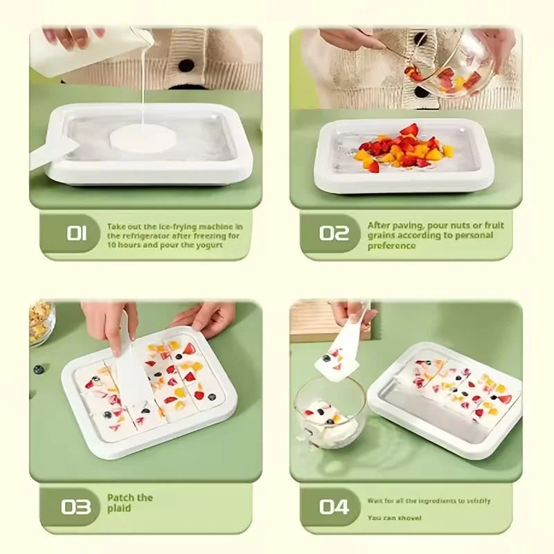 Machine à glace roulée instantanée pour la maison avec 2 spatules, pour sorbet et yaourt glacé DIY, machine à glace pilée