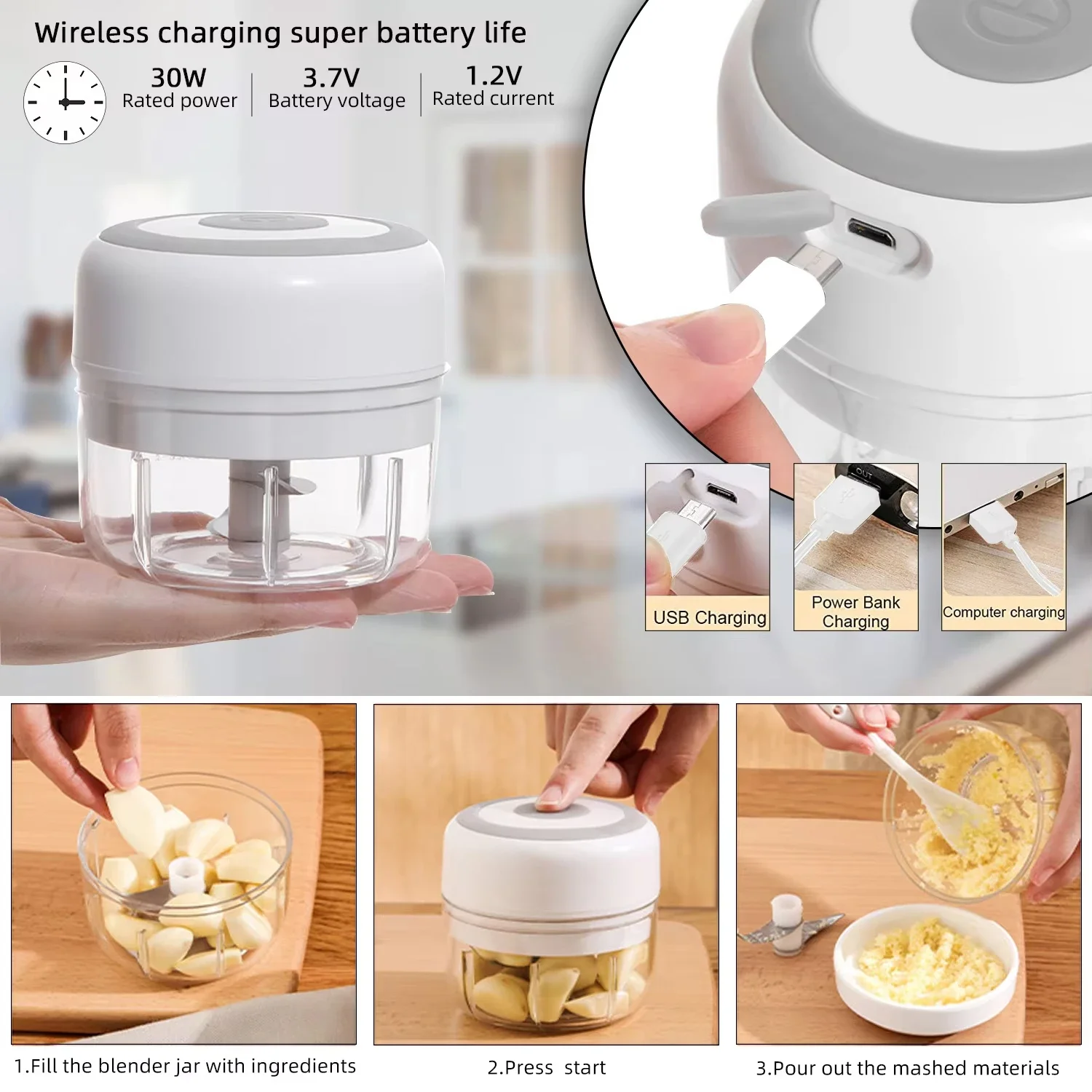 Hachoir Électrique Portable USB pour Aliments