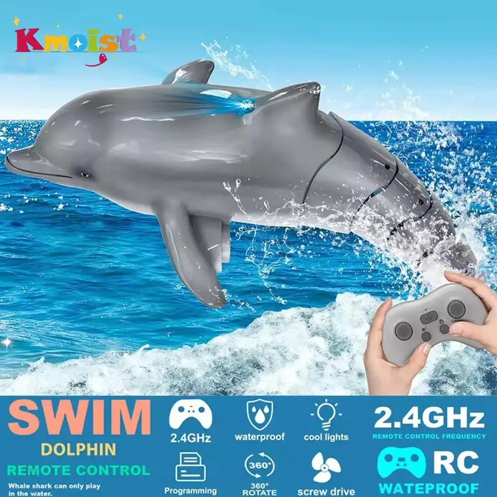 Jouet de poisson dauphin Rc 2.4G, piscine d'eau légère, électrique, étanche, télécommande, jouets animaux de natation pour garçons, cadeau de noël pour enfants