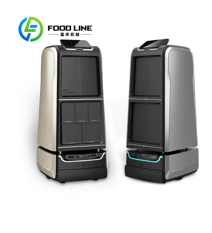 Robot de livraison alimentaire autonome, étanche IP54, navigation à 360°, multi-plateaux, pour la restauration, les hôtels et les hôpitaux, personnalisable
