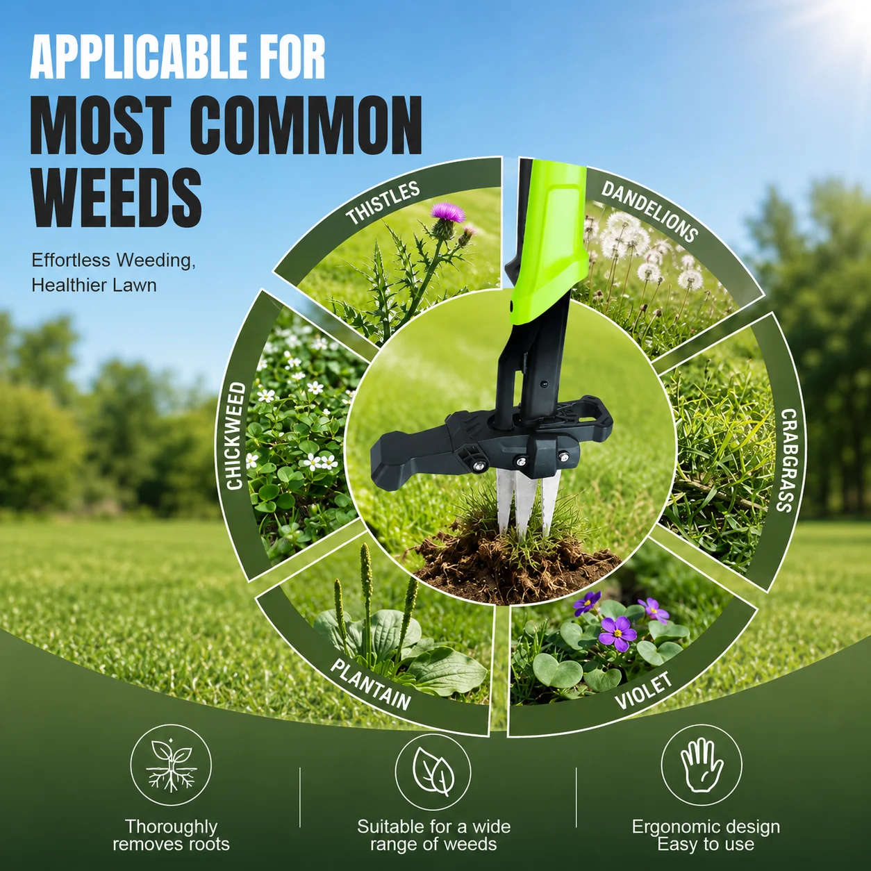 Désherbeur manuel à long manche, extracteur de racines, désherbeur de jardin à commande au pied, outil de désherbage de jardin, économiseur de travail