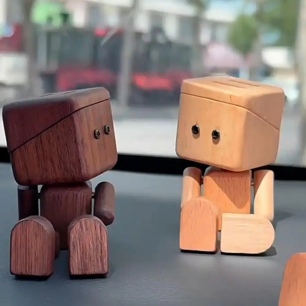 Figurine d'homme en bois secouant, Robot oscillant des jambes, mignon, intérieur de voiture, ornements en bois, décor de bureau amusant, cadeaux créatifs