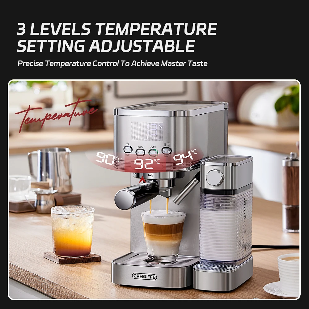 Cafelffe Machines à expresso entièrement automatiques Mousse de lait automatique Café moulu Acier inoxydable Machine à cappuccino Cafétéria 20Bar