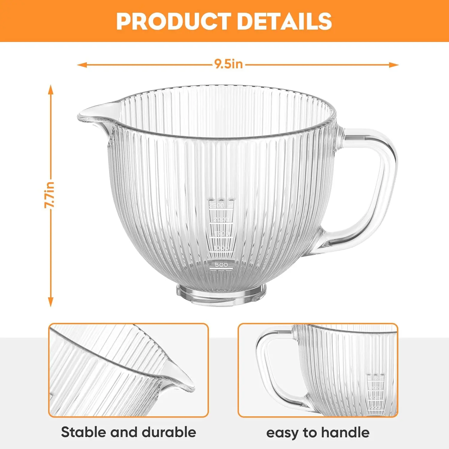 GVODE Bol en verre pour mélangeur Kitchenaid
