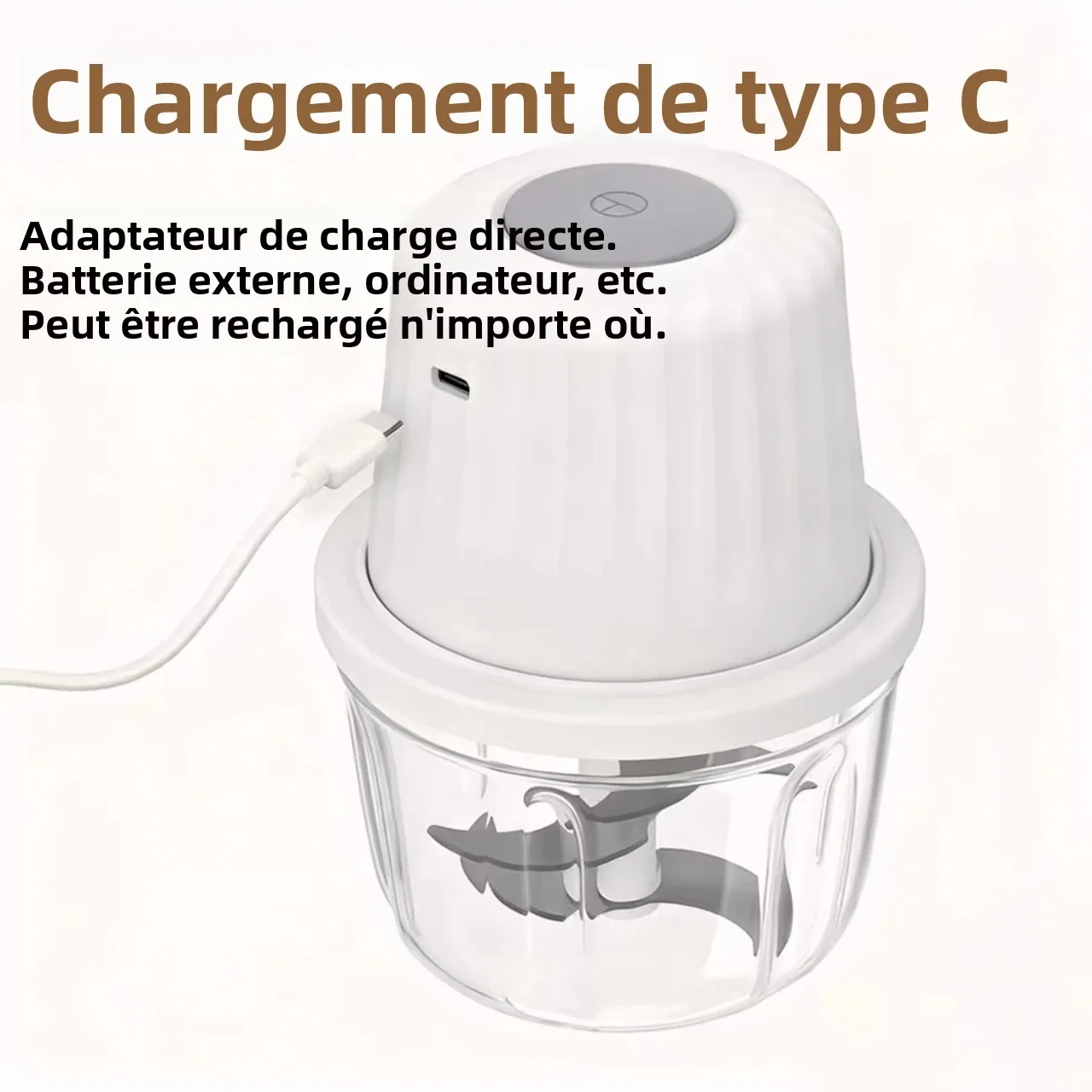 Hachoir à ail électrique portable 400ML avec 6 lames - Mini