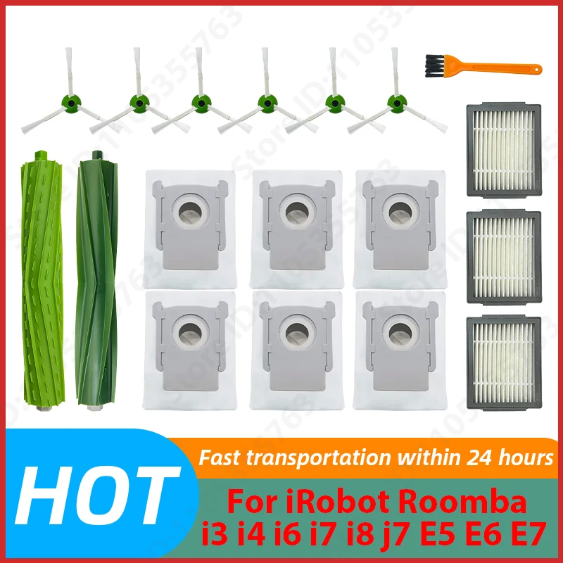 Pièces détachées pour robot aspirateur IRobot Roomba I3 I4 I6 I7 I8 J7 E5 E6 E7 : brosse principale, brosse latérale, filtre HEPA, sac à poussière, accessoires