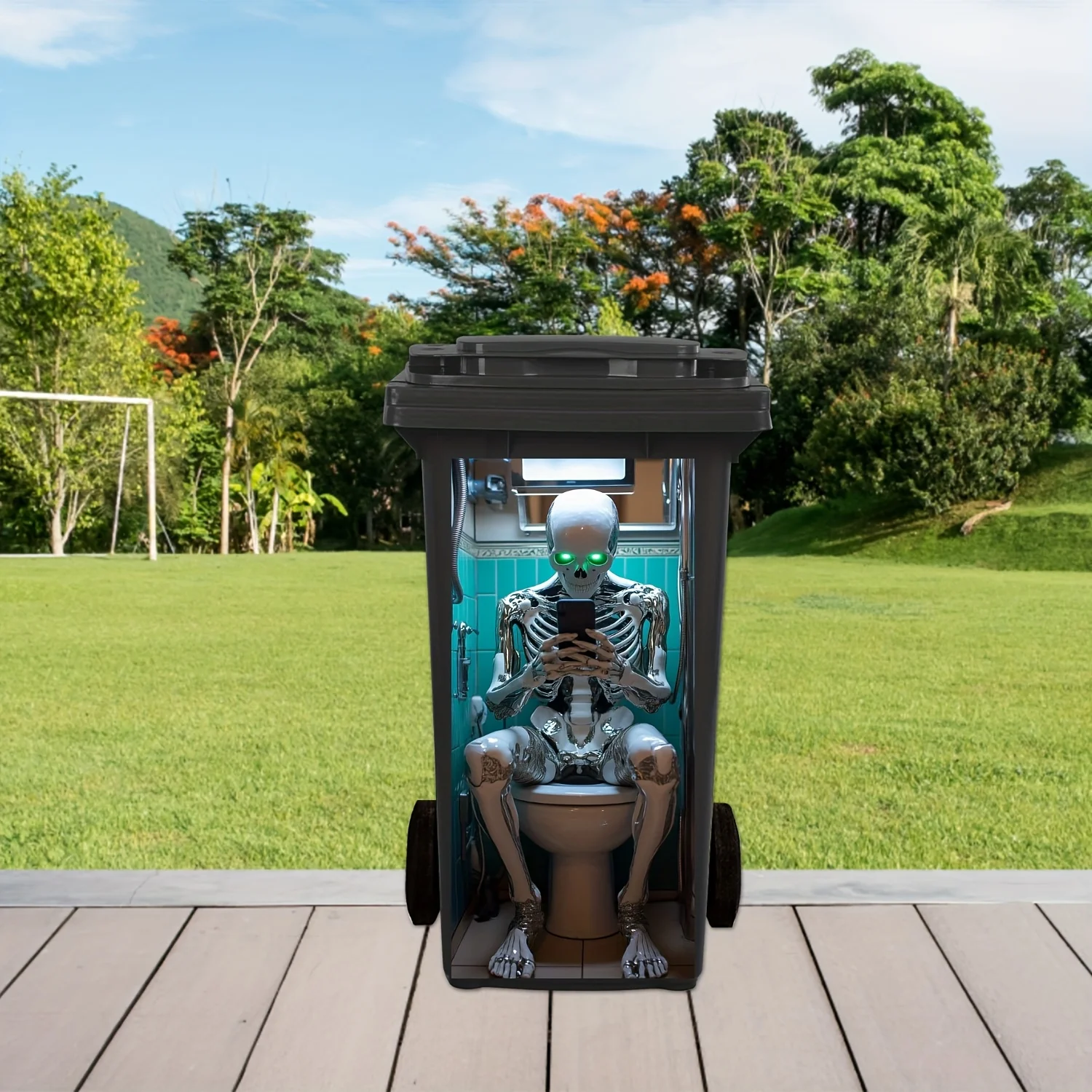 Autocollant de poubelle Robot crâne, 1 pouce, 11.81x27.56 pouces, autocollant auto-adhésif en PVC, décoration gothique créative pour la maison