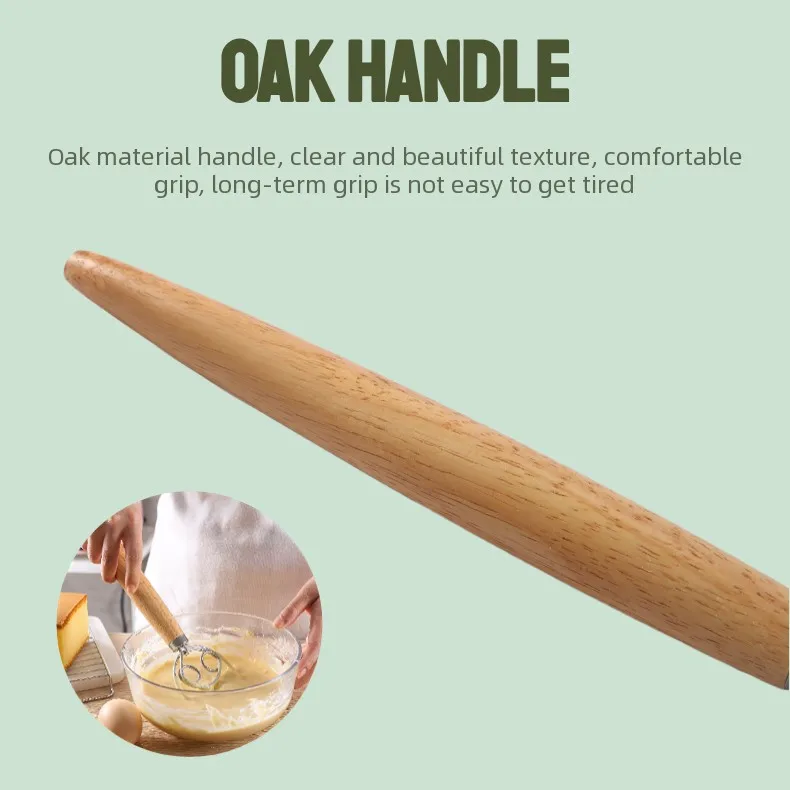 Fouet à pâte en acier inoxydable 304 avec manche en bois lisse