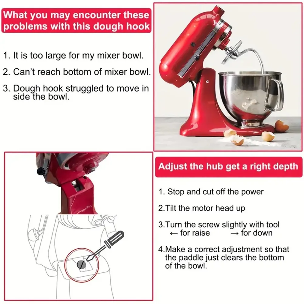 1 pièce d'accessoire de cuisine KitchenAid et crochet à pâte en acier inoxydable