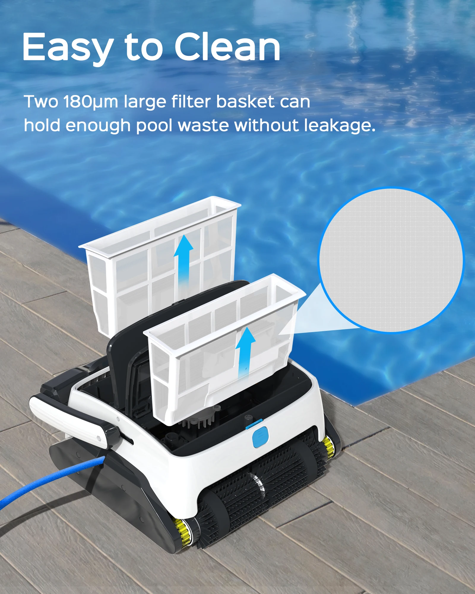 Aspirateur Robot pour Piscine Murale, Balai à Récurer pour l'annulation, Câble Flottant de 15m, Haute Aspiration