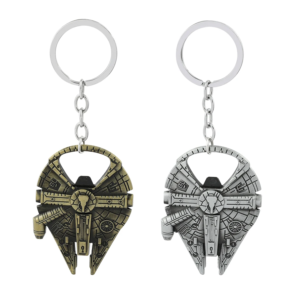Porte-clés en métal de collection Star Wars, avec pendentif en forme de vaisseau spatial et de robot, pour voiture et sac, idéal comme cadeau