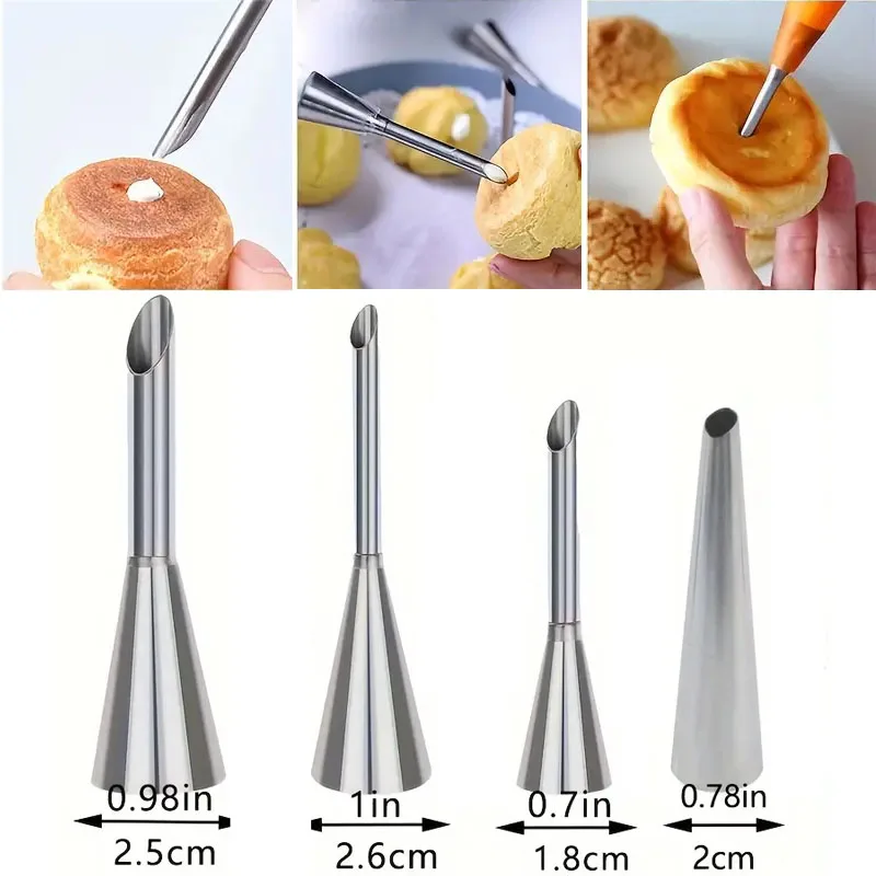 Ensemble de buses de tuyauterie de pâtisserie bouffante, pointes de décoration en acier inoxydable pour gâteaux, cupcakes, biscuits, crème glacée, outils de cuisson pour boulanger, 4 pièces