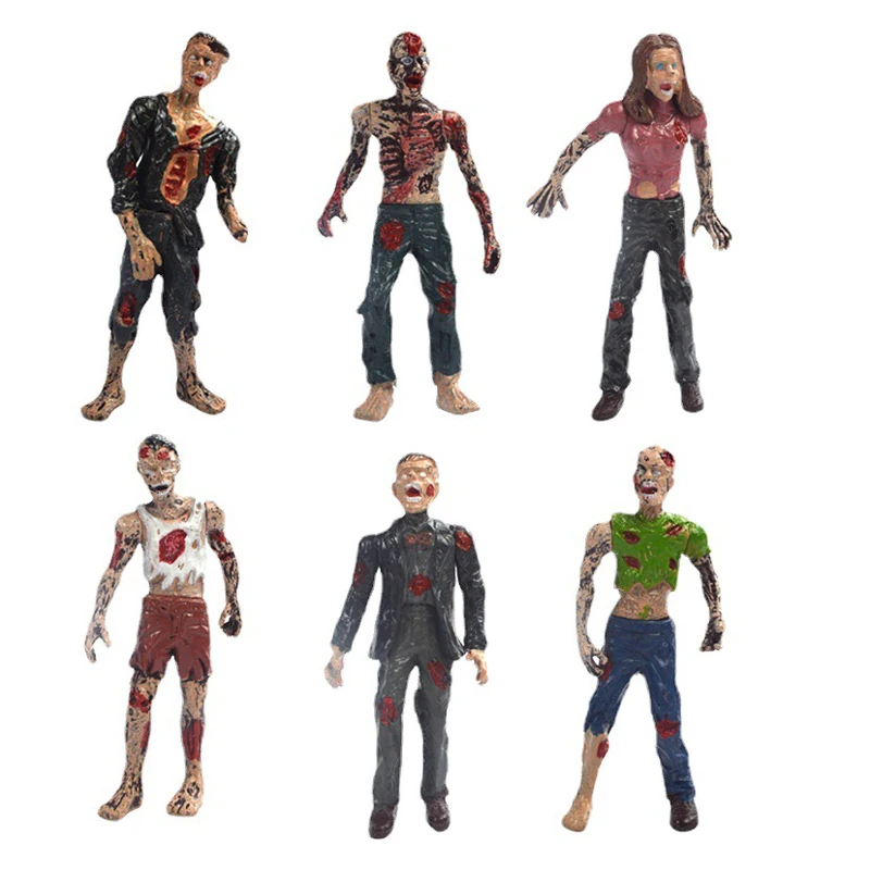 Lot de 6 figurines de dessin animé : Zombie, corps terrifiant, horreur, modèle de figurine morte, jouet cadeau pour jeune homme et adulte
