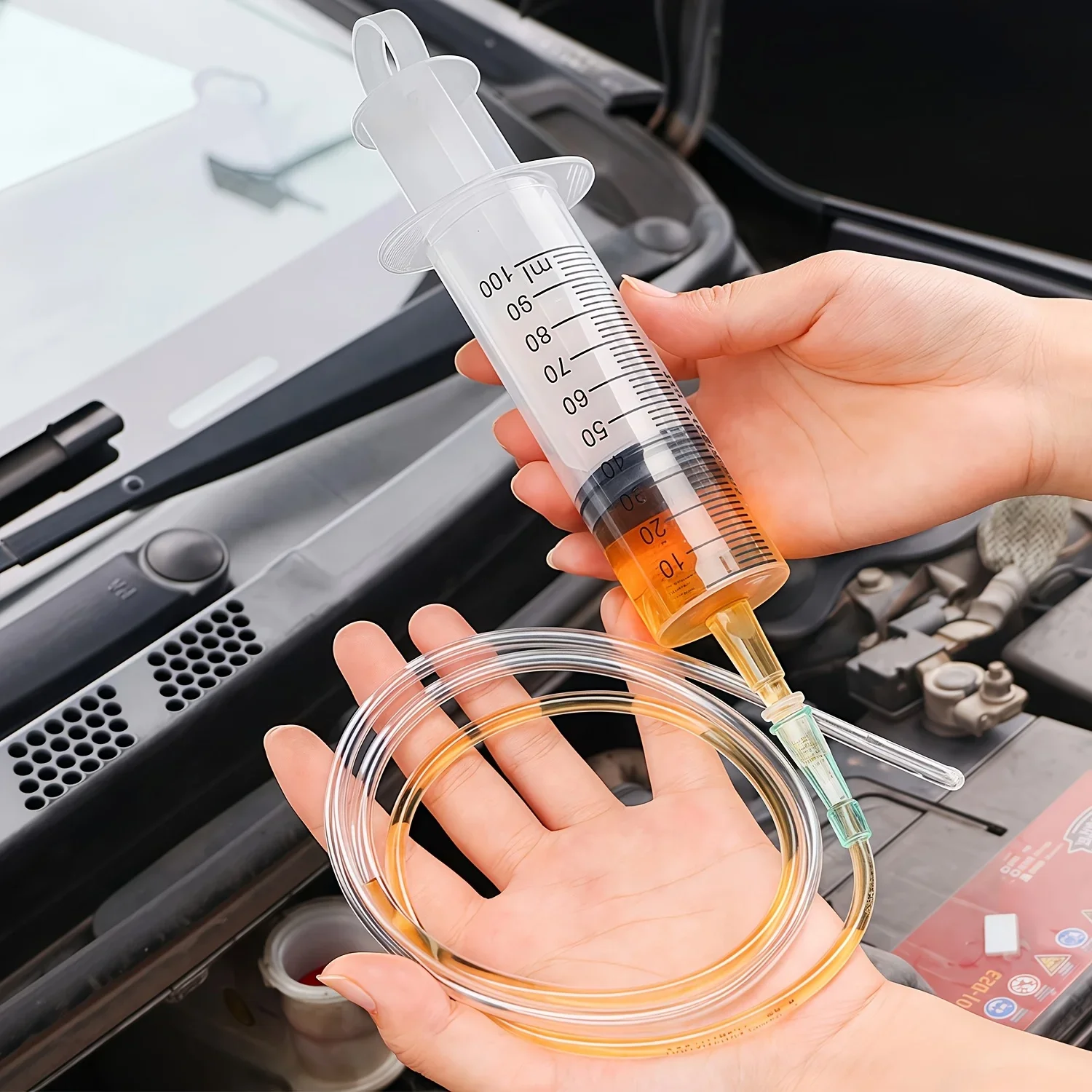 Pompe à seringue extracteur d'huile multi-usage avec échelle graduée, outil de transfert de liquide étanche pour l'entretien du moteur de voiture et du liquide de frein