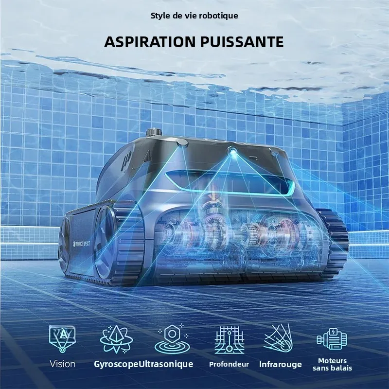 Robot nettoyeur de piscine solaire de grande taille S2 Solar Vision WYBOT avec vision IA, charge sans fil, système à double filtre, autonomie de 2,5 h