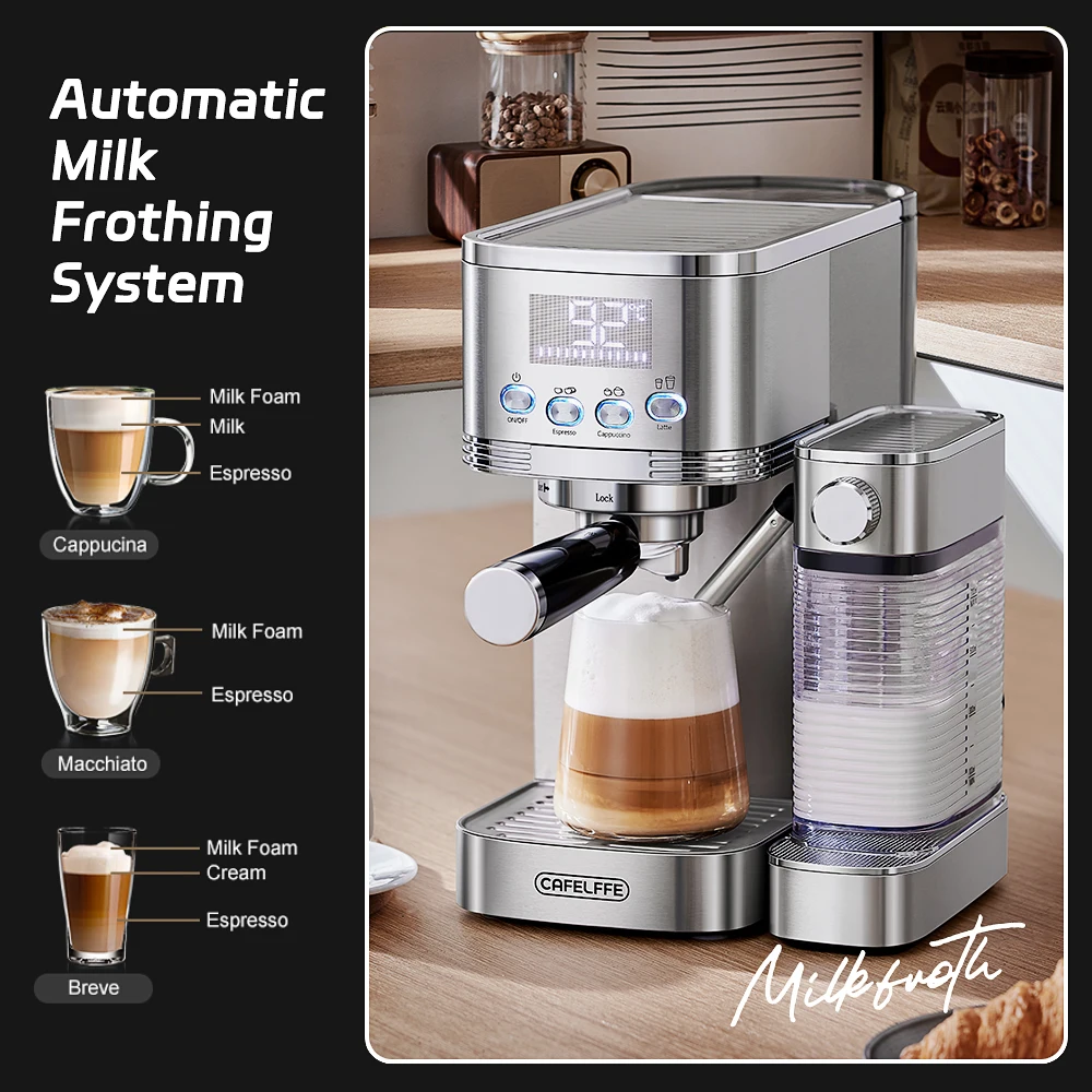 Cafelffe Machines à expresso entièrement automatiques Mousse de lait automatique Café moulu Acier inoxydable Machine à cappuccino Cafétéria 20Bar