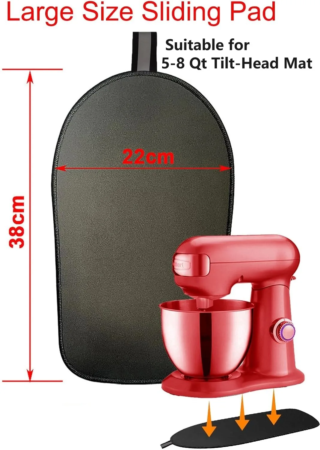 Tapis coulissant pour batteur sur socle inclinable KitchenAid, noir, 6,5L-8L