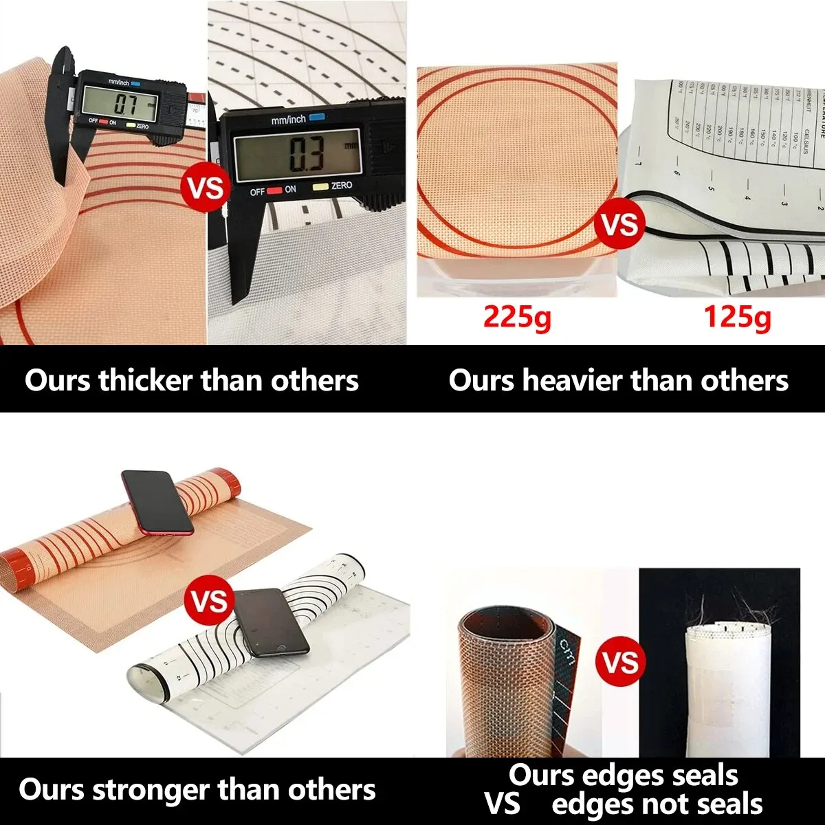 Tapis à pâtisserie en Silicone 60x40cm, 0.7mm d'épaisseur, tapis à rouler la pâte antiadhésif avec Guide de mesures, feuille de cuisson sûre au four