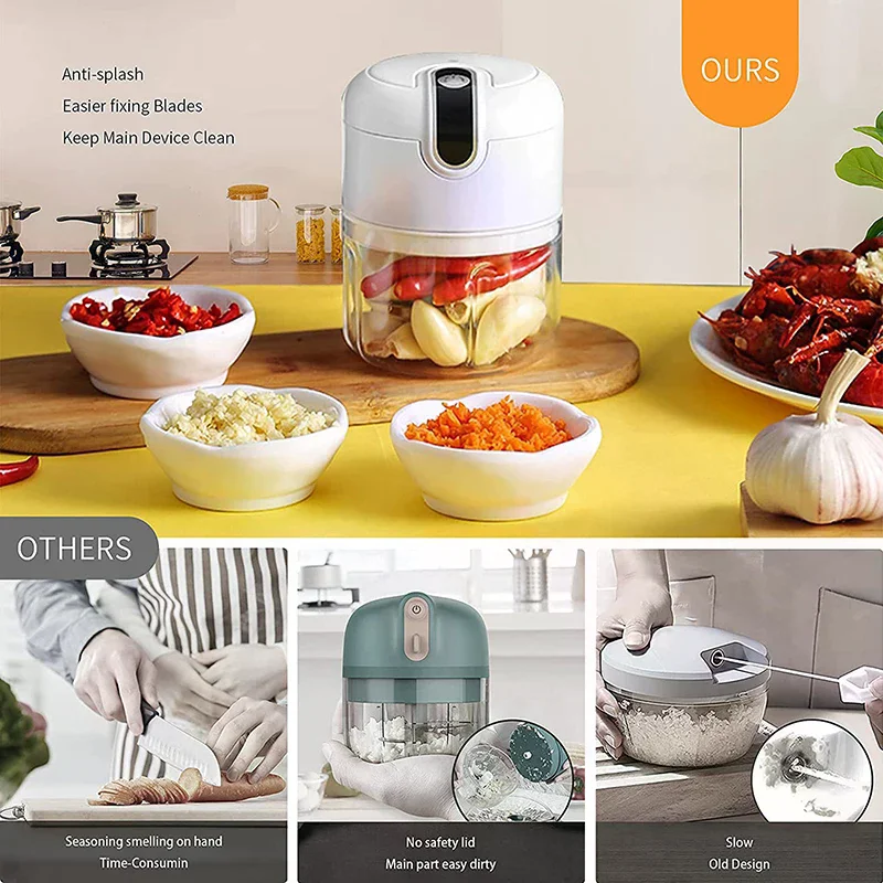 Hachoir à viande électrique Compact, Mini hachoir à ail, robot culinaire portatif, hachoir sans fil