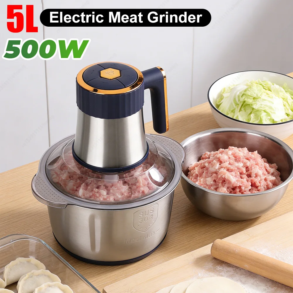 Hachoir à viande électrique 5L 500W, robot culinaire, hachoir à viande en acier inoxydable pour la maison et les restaurants