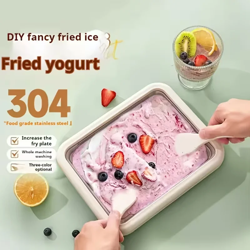 Machine à glace roulée instantanée pour la maison avec 2 spatules, pour sorbet et yaourt glacé DIY, machine à glace pilée