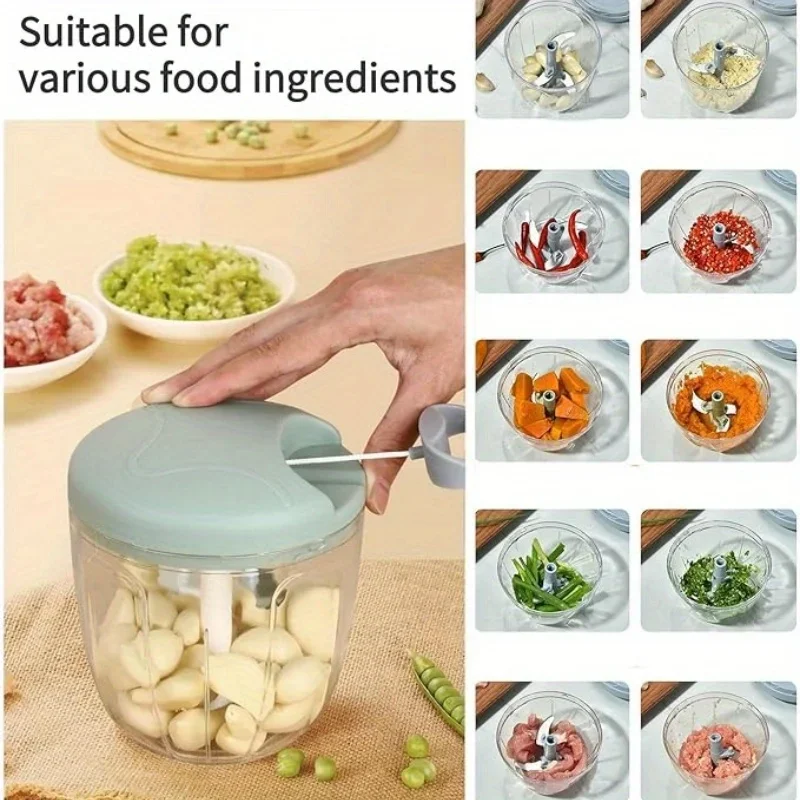Hachoir à ail coupe-main-rocesseur alimentaire à ficelle à tirer à la main