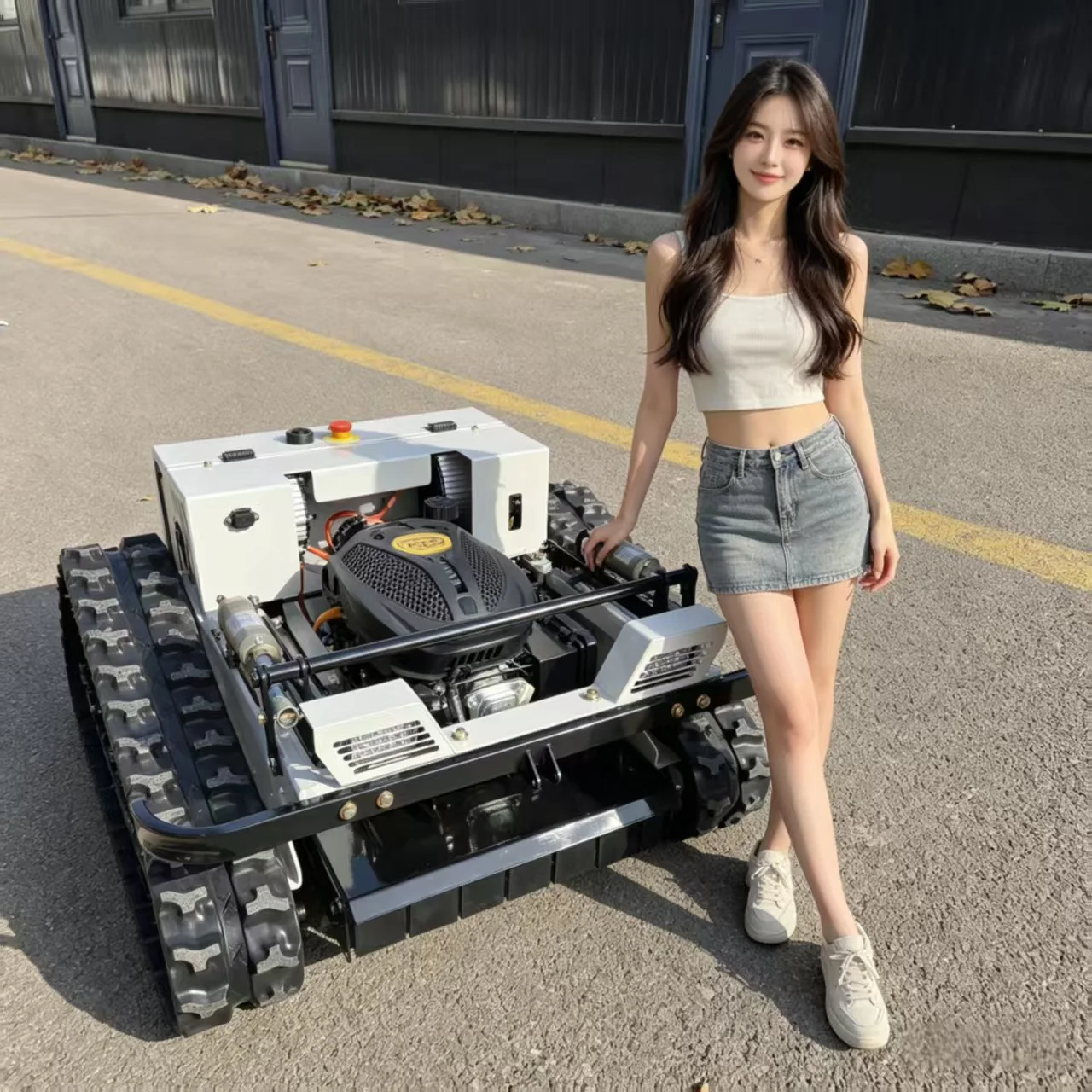 Tondeuse à gazon sur mesure certifiée CE et EPA — Robot tondeuse intelligent télécommandé sur chenilles avec accessoire de déneigement
