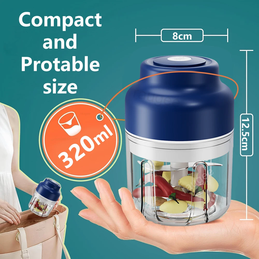Hacheur d'ail électrique Mini hachoir alimentaire portable sans fil 320ML Rechargeable par USB