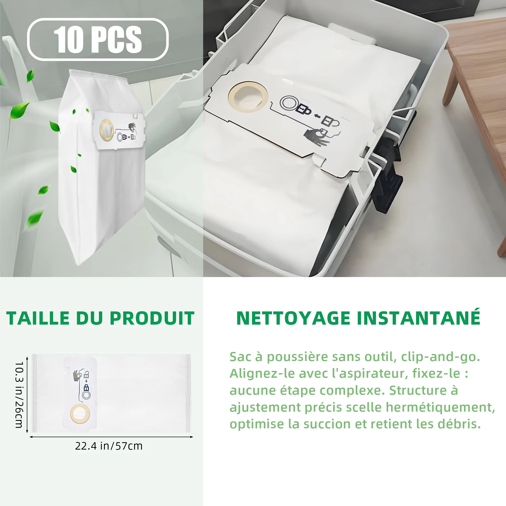 Paquet de 10 pour sac d'aspirateur Festool 204308 CT compatible