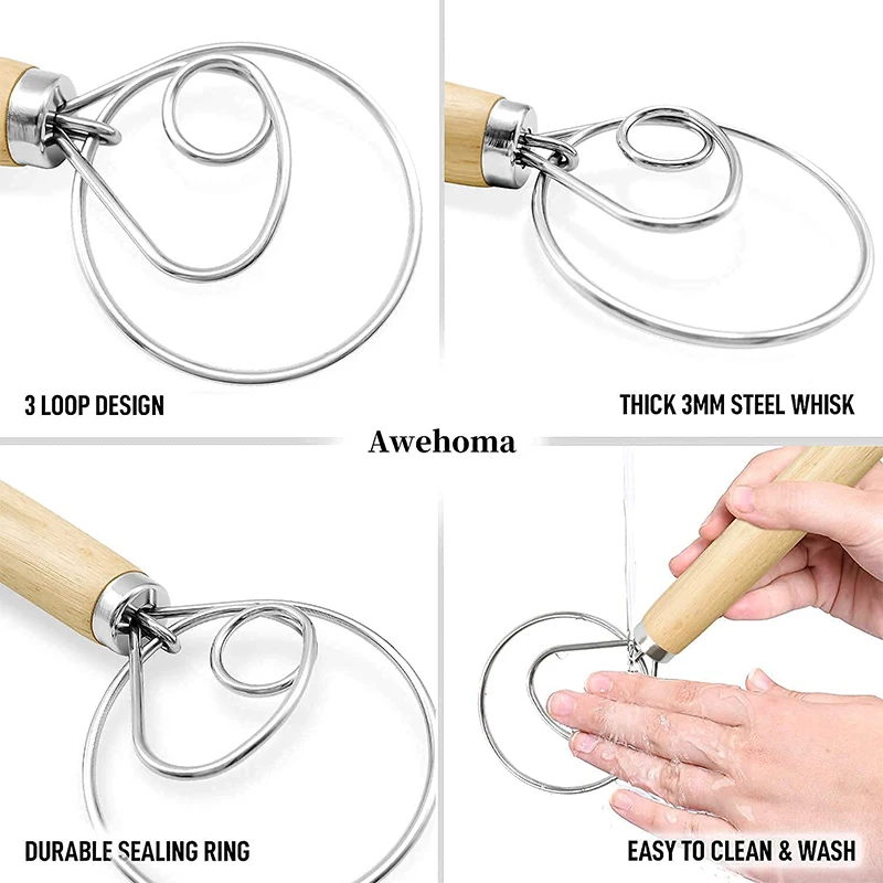 2 fouets à pâte danois de grande taille en acier inoxydable
