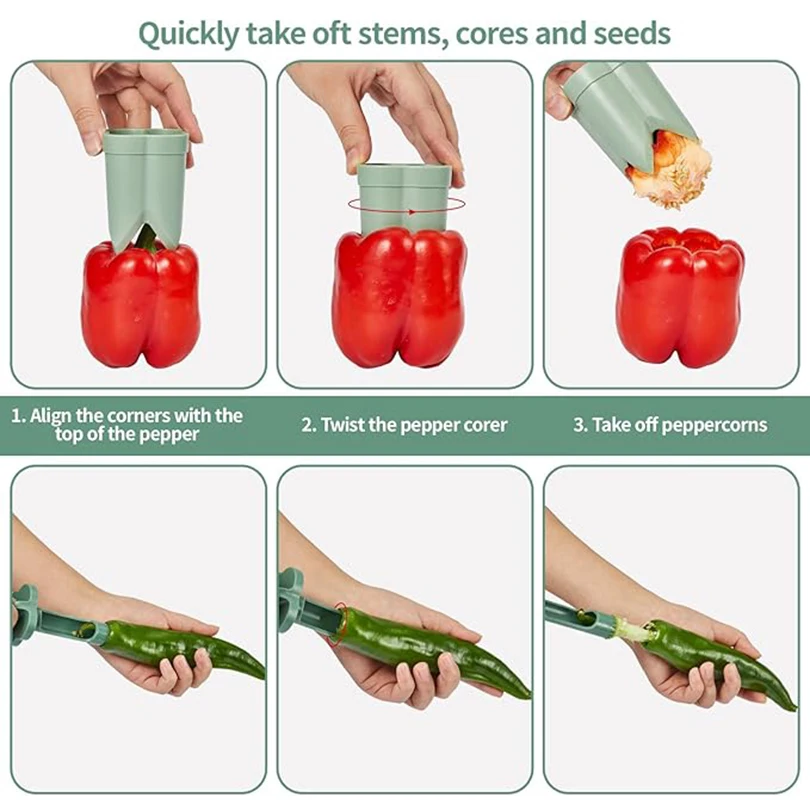 Corer de fruits et légumes 2 en 1, dissolvant de graines de noyau de poivre de couleur, outil de carottage de fruits et légumes réutilisable, ustensile de cuisine Portable