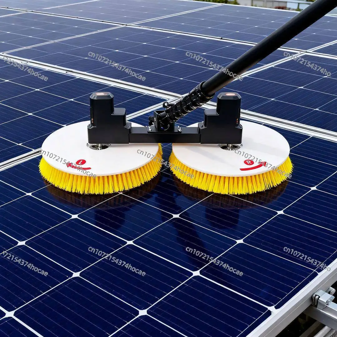 Robot de nettoyage électrique pour panneaux solaires photovoltaïques à double tête, avec brosse de nettoyage et perche télescopique en alliage d'aluminium
