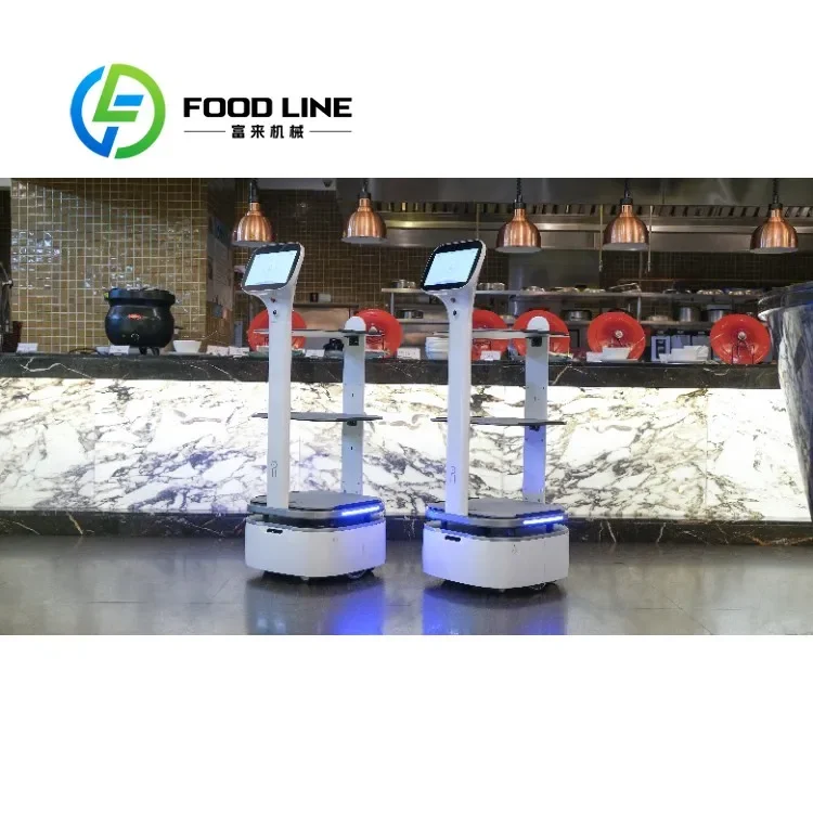 Robot de livraison commercial intelligent avec écran LED, auto-rechargeable, évitement d'obstacles, pour service en chambre de café et d'hôtel, personnalisable