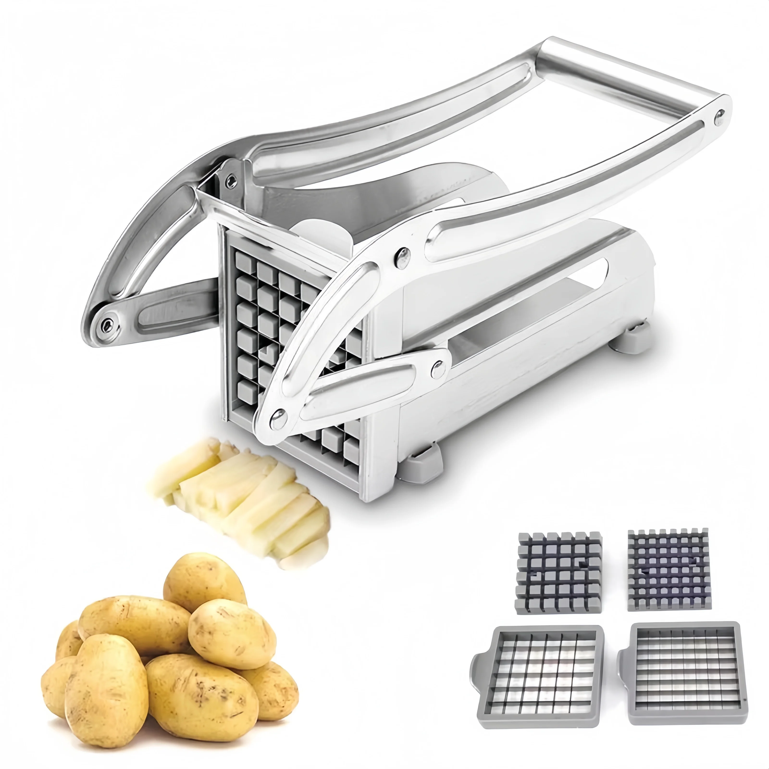 Coupe-pommes de terre 1 pièce, hachoir à légumes/frites en acier inoxydable de qualité alimentaire, avec base à ventouse antidérapante, avec lames de rechange